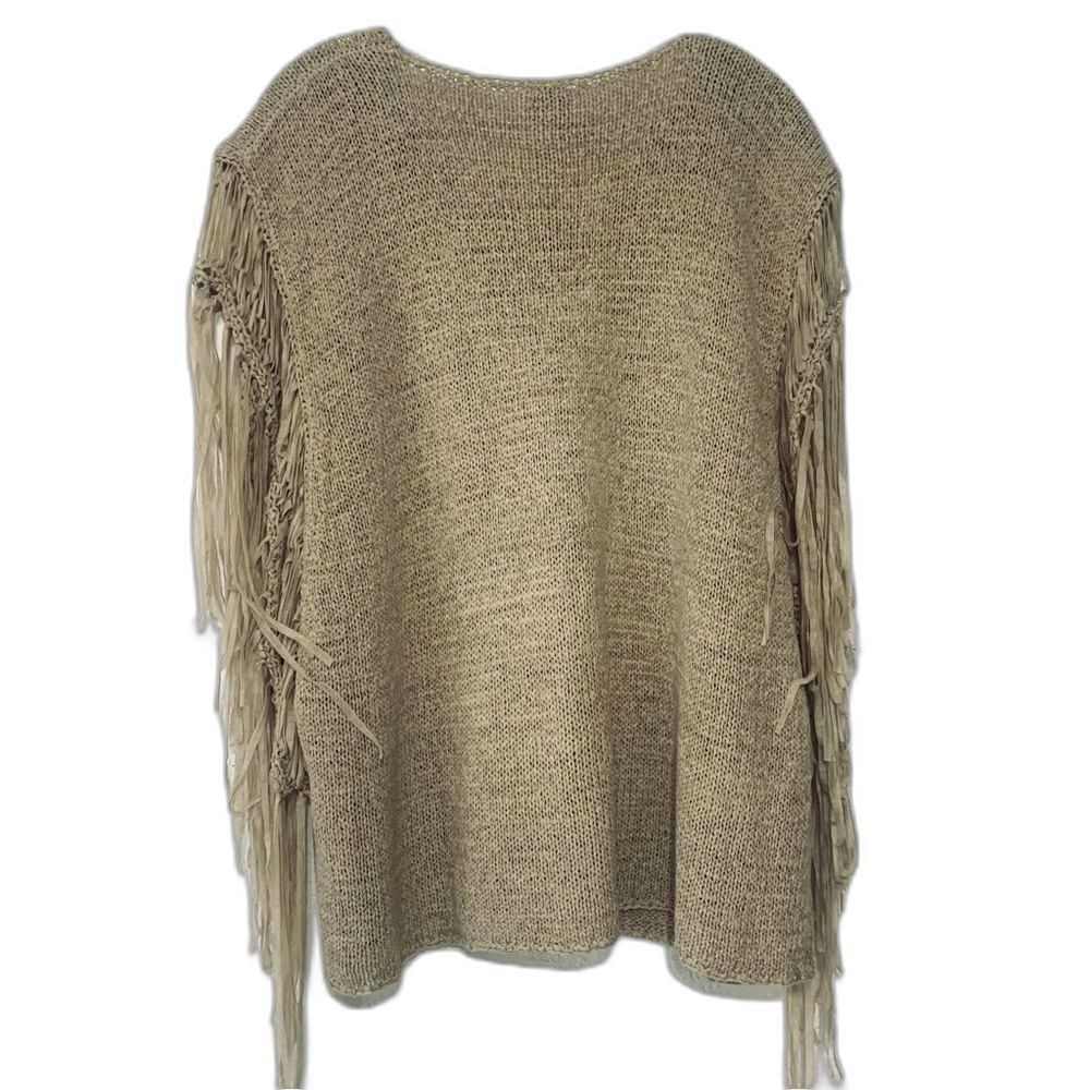 Chico’s Boho Chic Fringe Sleeves Top Sz S/M Artisanal Weave Tunic - Picture 11 of 12